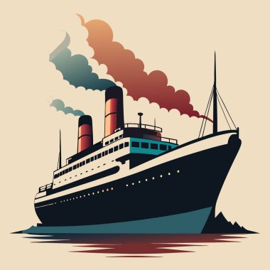 Yolcu gemisi vektör çizimi. Vintage renklendirme okyanus gemisi çizimi.