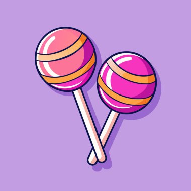 Çizgi film lolipopları parlak pembe şeker yuvarlak tatlılar çizimi.
