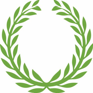 Yeşil defne çelengi basit tasarım simetrik çizim. Beyaz bir arkaplan üzerinde dış hat biçiminde defne çelengi simgesi.