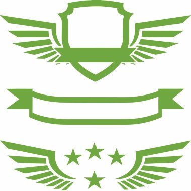 Kanat simgesi olan amblem. Heraldik amblemler kanatlı kalkanlar renkli şeritler..