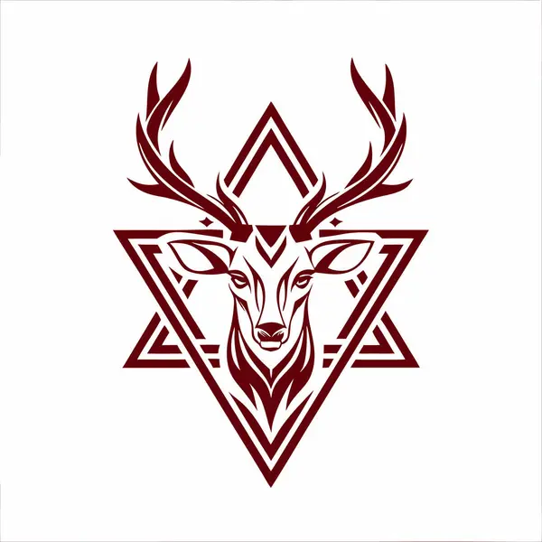 Beyaz arka plan tasarımında stilize edilmiş geyik kafası logosu koyu kırmızı.
