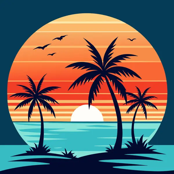 Hindistan cevizi ağacı yaz resimli sakin bir tropikal tepe sahil gün batımı.