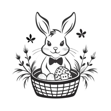 Yumurta dizaynlı sepetteki tavşan.