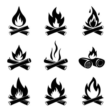 ateş ikonları çizim ayarlar. özet biçimi siluet tasarımı.