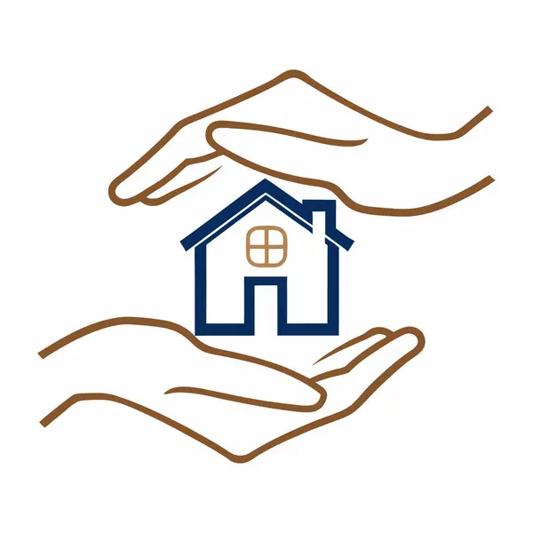 Ev logosu simgesiyle el izole tasarımı.