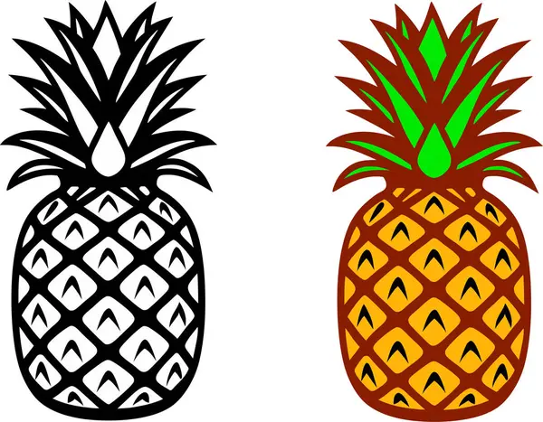 Ananas boyama ve siluet siyah ve beyaz çizimler.