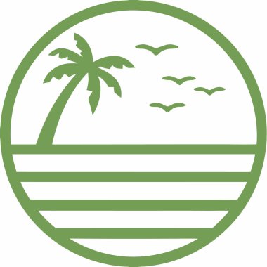 Plaj sahnesi günbatımı dairesel ikon tasarımı. Kumsal. Web simgesi basit illüstrasyon