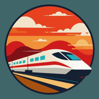 Yüksek hızlı tren doğal tasarım. Tren istasyonunda tren. Düz bir dizaynın vektör düz çizimi