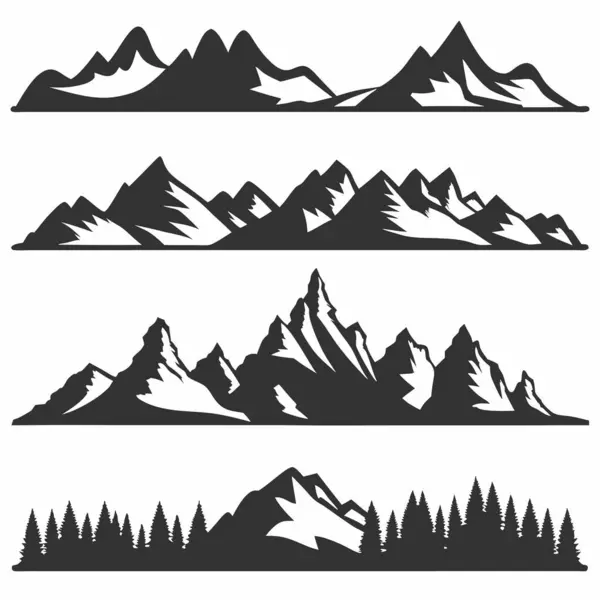 Dağ siluetleri, çeşitli manzaralar, dağların vektör kümeleri.