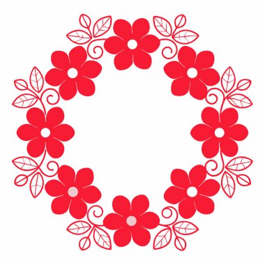 Kırmızı çiçekli vektör çelengi.