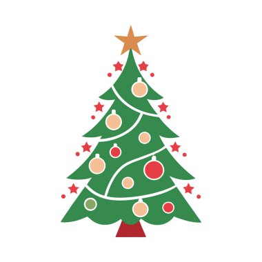 Süslü bir Noel ağacı silüeti vektör illüstrasyonu.