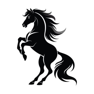 Siyah siluet yükselen at dinamik poz ikon vektör çizimi.