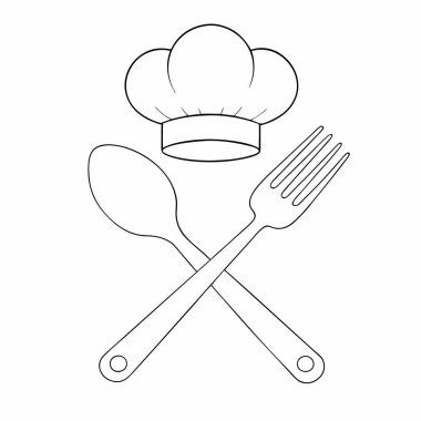 Çatal bıçaklı şef şapkası logo simgesi vektör illüstrasyon grafik tasarım illüstrasyonu.