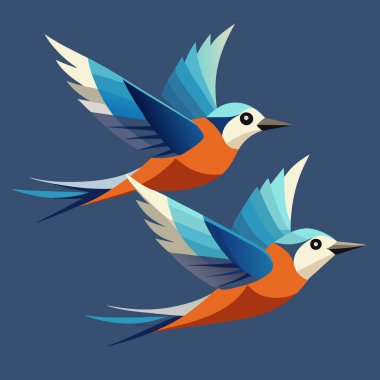 çizgi film iki sevimli kuş mavi ve kırmızı renkli dekorasyon izole.