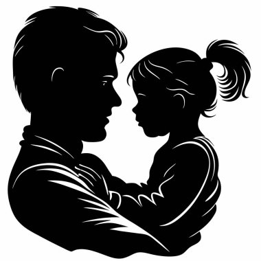 Beyaz bir arka plan vektörü üzerinde bir adam ve çocuğun silueti.