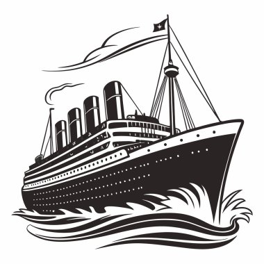 Yelkenli gemi vintage tasarımının siluet vektörü.