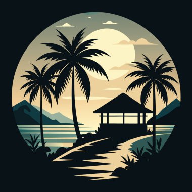 Palmiye ağaçları vektör tasarımlı tropikal ada.