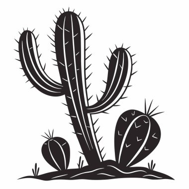Çölde kaktüs. Kaktüs vektör tasarımlı siluet kaktüsü..