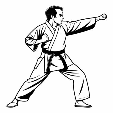 Kimonolu karate dövüşçüsü. vektör sanat illüstrasyonu.