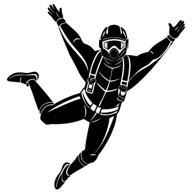 Paraşüt atlama ikonu tasarımındaki bir adamın vektör çizimi.