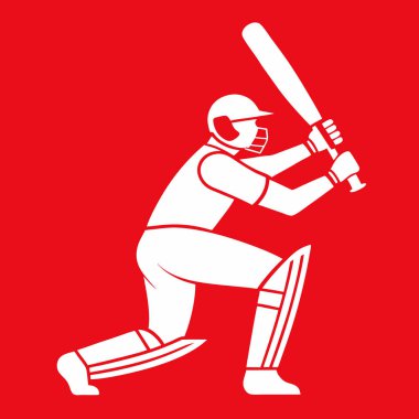 Yarasa vektör illüstrasyonu kırmızı arkaplan kriket oyuncusu.
