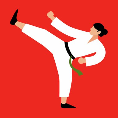 Renkli tasarım karateci kadın kırmızı kimono vektör resimli..