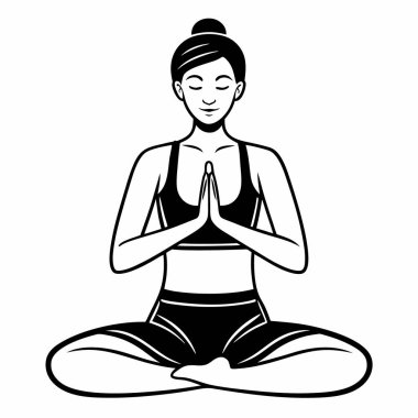 Lotus pozisyonu vektör illüstrasyonunda meditasyon yapan kadın.