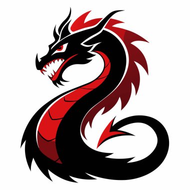 siyah ve kırmızı ejderha baş logo vektör tasarımı.