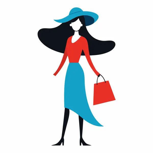 Alışveriş çantası taşıyıcı tasarımı olan zarif elbiseli bir kadın..