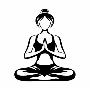 Boyama kitabı için yoga yapan kadın siyah-beyaz vektör çizimi yapıyor.