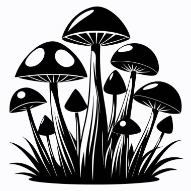 Farklı mantar siluet seti ikon vektör illüstrasyonu.