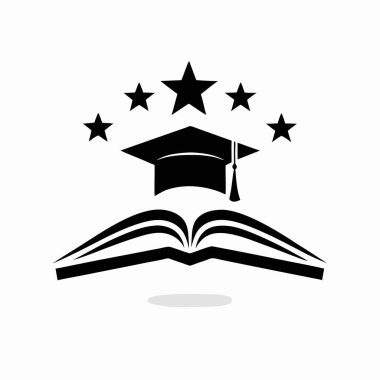 Kitap ikonu vektör illüstrasyonlu siluet mezuniyet şapkası.