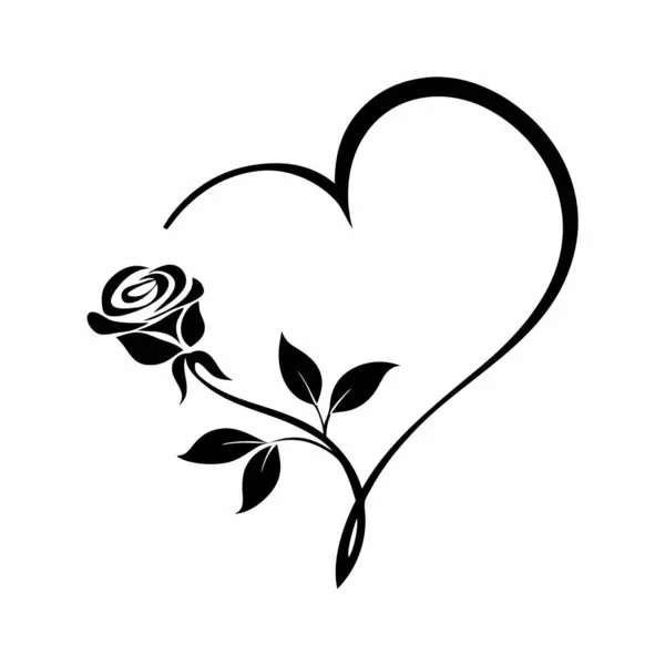Güzel bir gül çiçeği vektör tasarımına sahip bir kalbin çizimi.