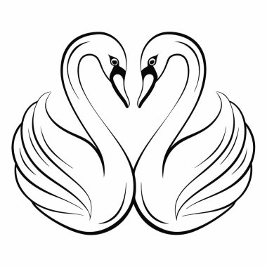 Simge tasarım vektörü illüstrasyonunda çizgi sanatı iki kuğu.