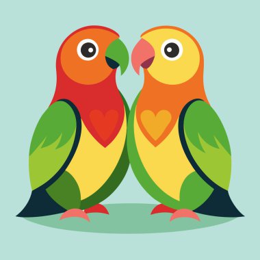 Şirin papağan kuşları karikatür tasarımı vektör çizimi.