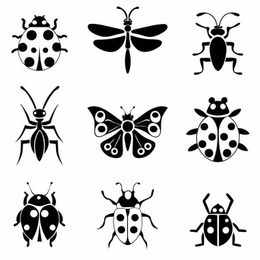 Böcekler, böcekler, böcekler, böcekler ve simgeler dizayn vektörü illüstrasyonu.