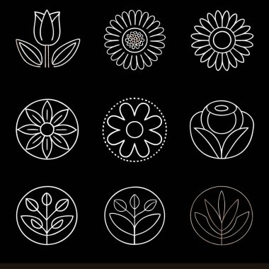 Çiçek hattı simgesi dizaynı. siyah arkaplan vektör illüstrasyonu.