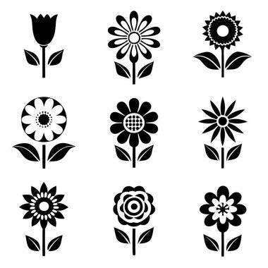 Beyaz arkaplan vektör illüstrasyonunda çiçek simgeleri kümesi.