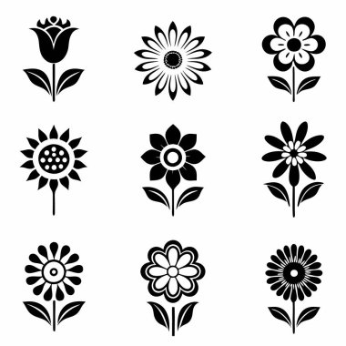 Çiçek ikonları seti boyama kitabı tasarımı.