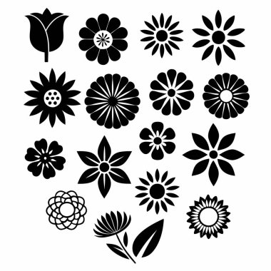 Siluet çiçek koleksiyonu, vektör illüstrasyonu.