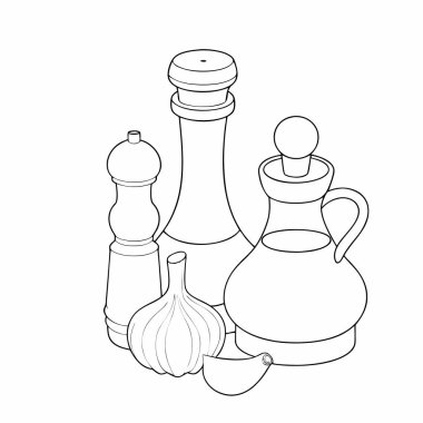 Mutfak aletlerinin çizgi sanatı vektör çizimi.