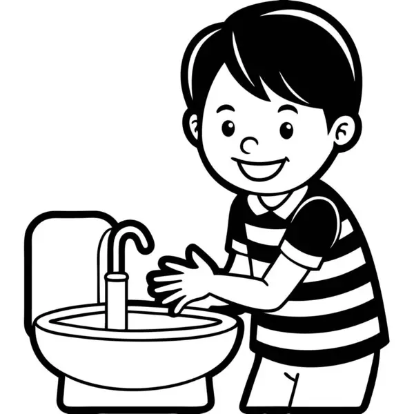 Erkek çizgi filminin vektör çizimi el yıkama tasarımı.
