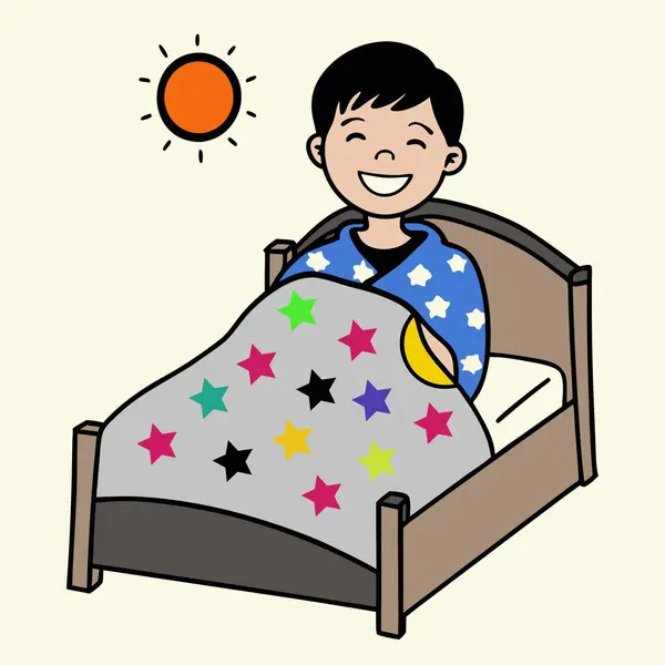 Yatakta uyuyan bir çocuk vektör çizim.
