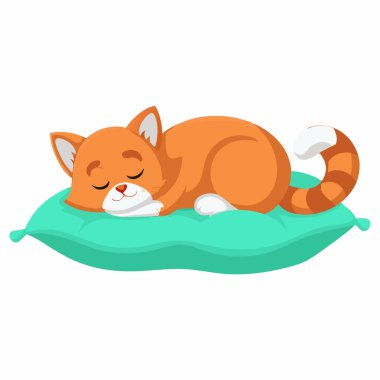 Beyaz arka planda yatan sevimli bir kedi. vektör illüstrasyonu.