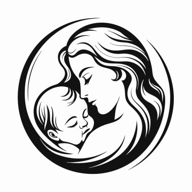 Siluet anne ve çocuk, vektör çizimi.