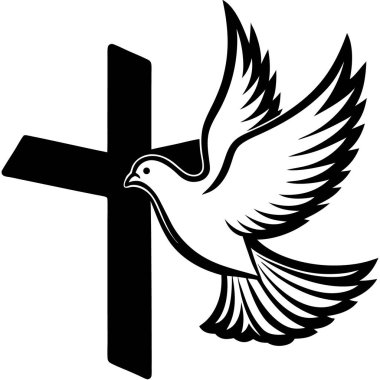 Hıristiyan haçı ve Hıristiyan güvercin ikonu. Hıristiyan sembolü çizimi.
