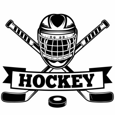 Kaskı ve diski olan buz hokeyi oyuncusu, vektör illüstrasyonu.