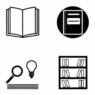 kitaplık simgesi seti. Beyaz arkaplanda izole edilmiş web için basit eğitim vektör simgeleri.
