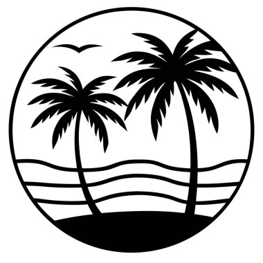 Siluet yaz plajı ve seyahat vektörü tasarımı.