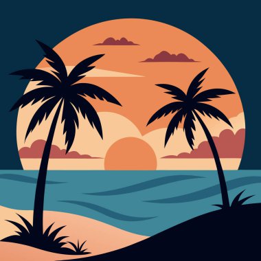 Tropikal yaz sahnesi vektör çizimi tasarımı.